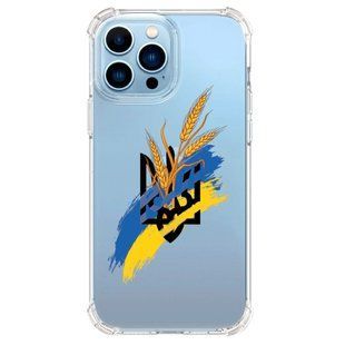 Чохол прозорий з принтом №19 "Тризуб, пшениця, прапор" iPhone 14 Pro 1053-76 фото