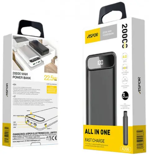 Power Bank Aspor A396 20000 mAh 22.5W/PD Black 2359-0 фото