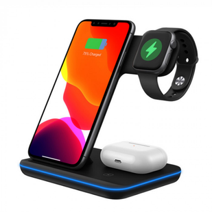 Безпровідна зарядка Fast Wireless Charger 3in1 Black 578-1 фото