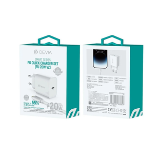 Комплект DEVIA [Адаптер USB-C + Кабель Lightning] Smart Series PD Quick Charger Set (EU, 20W V2) White 531-0 фото