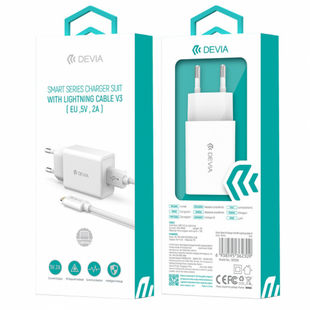 Комплект DEVIA [Адаптер USB + Кабель Lightning] Smart Series Charger Suit V3 (EU,5V,2A) White 529-2 фото