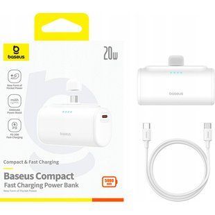 Павер бенк Baseus Compact Fast Charging Power Bank Type-C Edition 5000mAh 20W Black P10068306113-00 White 3018-1 фото