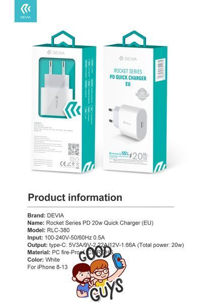 Адаптер DEVIA [USB-C] Smart Series PD Quick Charger EU 20W White Круглий 525-2 фото