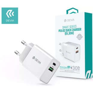 Адаптер DEVIA [USB+USB-C] Smart Series PD+QC Quick Charger EU,30W White 591-0 фото