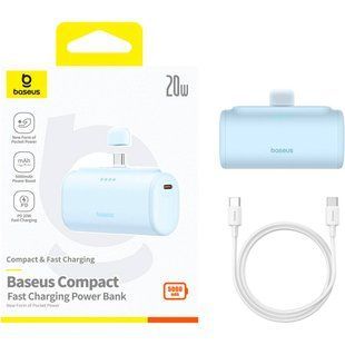 Павер бенк Baseus Compact Fast Charging Power Bank Type-C Edition 5000mAh 20W Black P10068306113-00 Blue 3018-2 фото