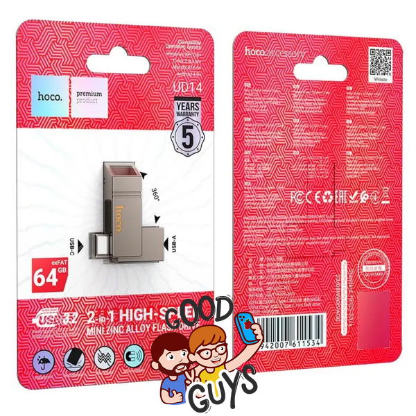 Флеш-накопичувач USB-A/C HOCO UD14 Clever USB3.2 Type-C mini flash drive 64Gb Metal Gray 4327-0 фото