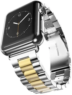Ремінець Steel Band 3 Beats for Apple Watch 42,44,45, 46mm(10,11S),49mm(ultra 1-3S) Silver-Gold 280-5 фото