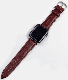 Ремінець Leather Bands для Apple Watch 42mm,44mm,45mm,46mm(10,11S),49mm(ultra 1-3S) Aligator-Brown/Gold 1235-1 фото