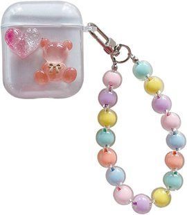 Чохол Jewelry для AirPods 1/2 з карабіном Pink Bear & Heart 2301-12 фото