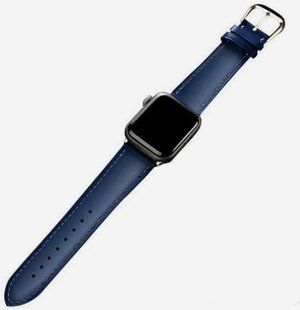 Ремінець Leather Bands для Apple Watch 42mm,44mm,45mm,46mm(10,11S),49mm(ultra 1-3S) Blue-Silver 1235-3 фото
