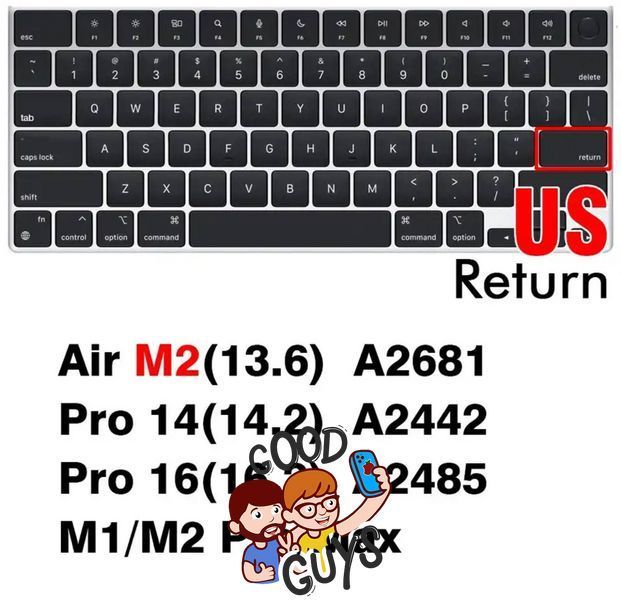Прозора накладка на клавіатуру для MacBook Air 13.6" / Air 15" / Pro 14" / Pro 16" Return малий 2351-4 фото
