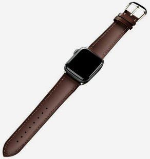 Ремінець Leather Bands для Apple Watch 42mm,44mm,45mm,46mm(10,11S),49mm(ultra 1-3S) Red Brown-Gold 1235-4 фото