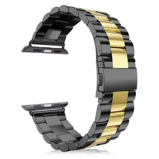 Ремінець Steel Band 3 Beats for Apple Watch 42,44,45, 46mm(10,11S),49mm(ultra 1-3S) Black-Gold 280-8 фото