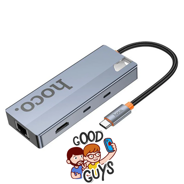 Хаб Type-C(PD) HOCO HB52 Wow 8in1 multi-converter (HDTV+RJ45+SD/TF+PD+TYPE-C3.0+USB3.0*2) Gray 4242-0 фото