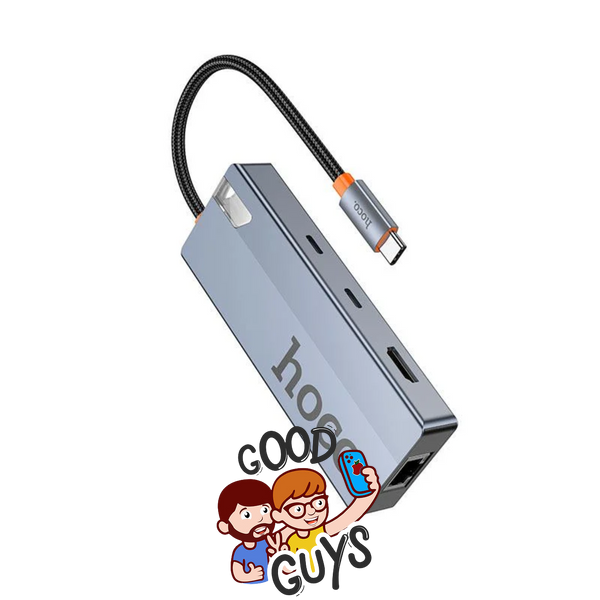 Хаб Type-C(PD) HOCO HB52 Wow 8in1 multi-converter (HDTV+RJ45+SD/TF+PD+TYPE-C3.0+USB3.0*2) Gray 4242-0 фото
