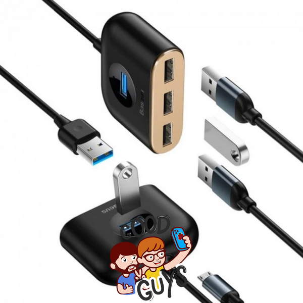 USB-хаб Baseus CAHUB-AY01 Square round 4 in 1 USB HUB Adapter(USB3.0 TO USB3.0*1+USB2.0*3) 1m Black 4243-0 фото