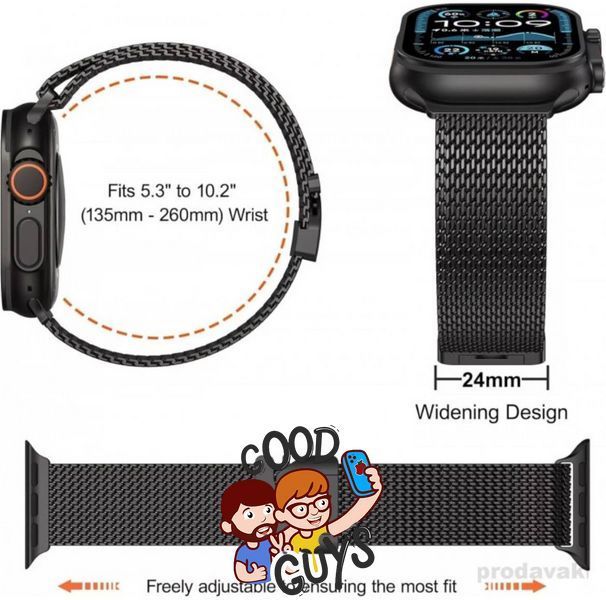 Ремінець Apple Watch Titanium Milanese Loop 42,44,45,46mm(10,11S),49mm(ultra 1-3S) Black 2616-0 фото