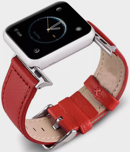 Ремінець Leather Bands для Apple Watch 42mm,44mm,45mm,46mm(10,11S),49mm(ultra 1-3S) Red-Silver 1235-7 фото