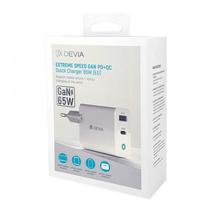 DEVIA [USB+USB-C] Extreme Speed GaN PD+QC Quick Charger GaN 65W (EU) White 2280-0 фото