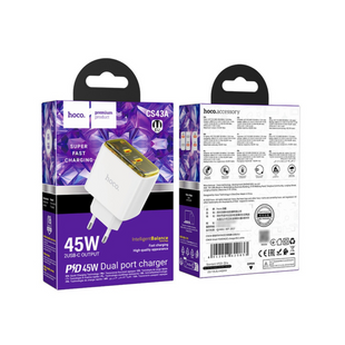 Адаптер Hoco SC43A Smart PD 45W (2&times;Type-C) White 3174-1 фото