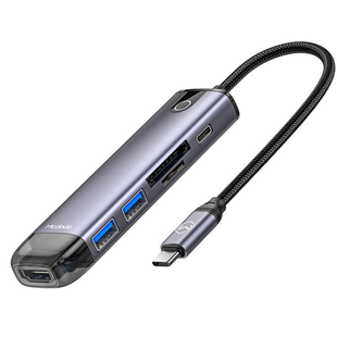 Адаптер Mcdodo [HU-7740] 6in1 USB-C to 2xUSB3.0+HDMI+SD/MicroSD+PD 100W Gray 4335-0 фото