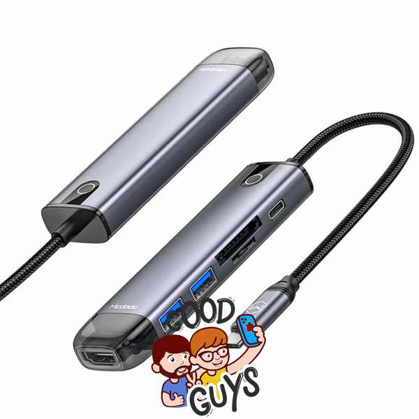 Адаптер Mcdodo [HU-7740] 6in1 USB-C to 2xUSB3.0+HDMI+SD/MicroSD+PD 100W Gray 4335-0 фото