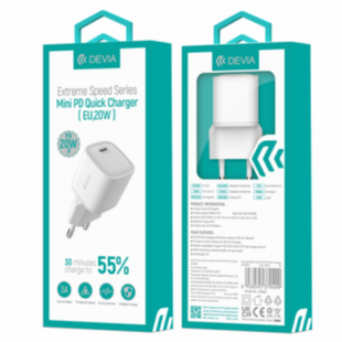 Адаптер DEVIA [USB-C] Extreme Speed Charger Mini PD (EU,20W)
White 2392-0 фото