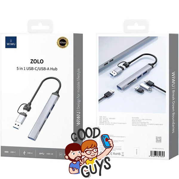 Адаптер WIWU [Wi-HB003] ZOLO 5in1 USB-C/USB3.0 to 2xUSB2.0+USB3.0+SD/MicroSD Gray 4336-0 фото