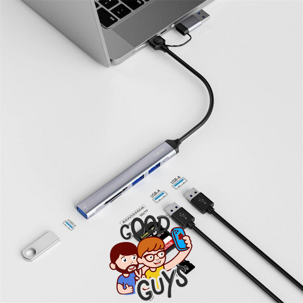 Адаптер WIWU [Wi-HB003] ZOLO 5in1 USB-C/USB3.0 to 2xUSB2.0+USB3.0+SD/MicroSD Gray 4336-0 фото