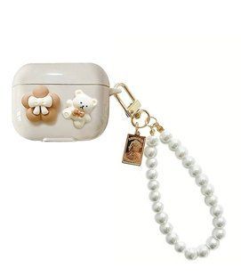 Чохол Jewelry для AirPods Pro з карабіном Teddy Beige & Flower 2302-14 фото