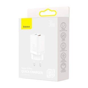 Зарядний пристрій BASEUS [USB+USB-C] Super Si Pro Quick Charger 30W 3A White 2778-0 фото