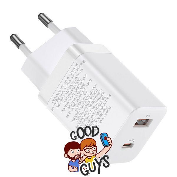 Зарядний пристрій BASEUS [USB+USB-C] Super Si Pro Quick Charger 30W 3A White 2778-0 фото