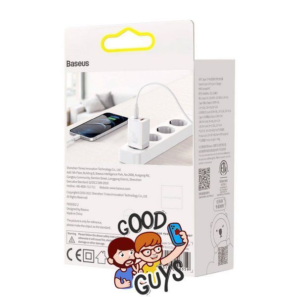 Зарядний пристрій BASEUS [USB+USB-C] Super Si Pro Quick Charger 30W 3A White 2778-0 фото