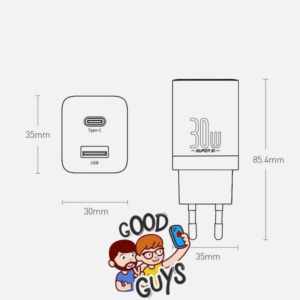 Зарядний пристрій BASEUS [USB+USB-C] Super Si Pro Quick Charger 30W 3A White 2778-0 фото