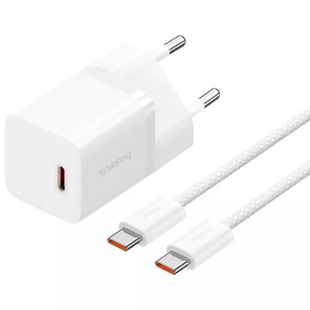 Комплект Baseus [Адаптер Type-C + Кабель Type-C] GaN5 Mini 30W Fast Charger White 4451-1 фото