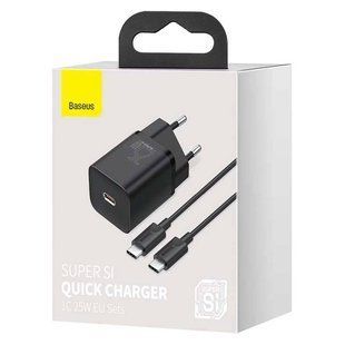 Комплект BASEUS [Адаптер USB-C+Кабель Type-C] Super Si Quick Charge 25W Black 2779-1 фото