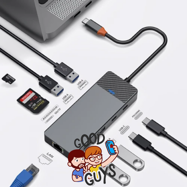 Адаптер Wiwu [A923RPT] Linker 9in1 USB-C to USB-C+2xUSB2.0 +2xUSB3.1+ SD/Micro SD+RJ45+PD 100W Gray 4340-0 фото