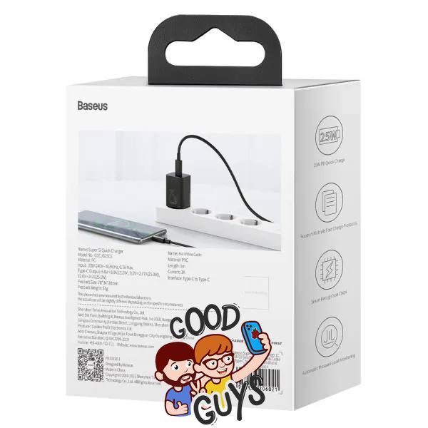 Комплект BASEUS [Адаптер USB-C+Кабель Type-C] Super Si Quick Charge 25W Black 2779-1 фото