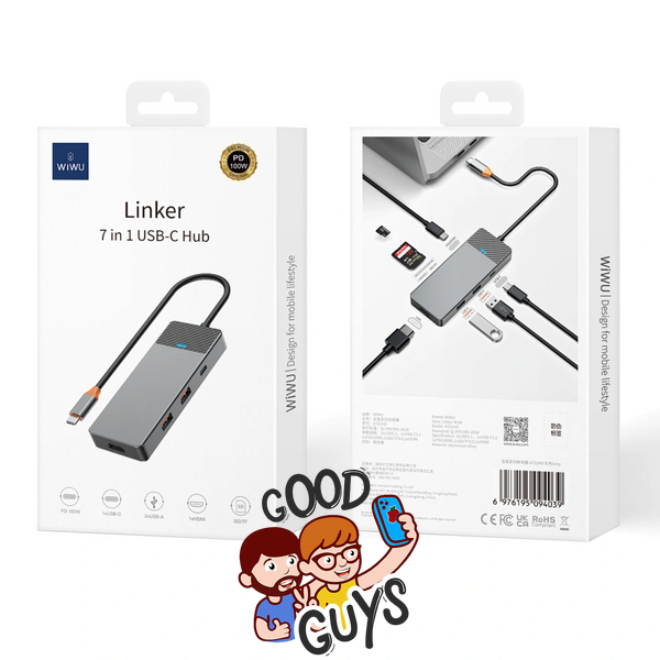 Адаптер WIWU [A721HD] Linker 7in1 USB-C to USB-C+2xUSB3.1+HDMI+SD/MicroSD+PD 100W Gray 4342-0 фото