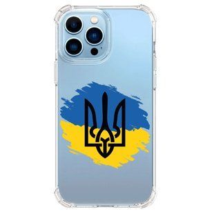 Чохол прозорий з принтом №47 "Тризуб на синьо-жовтому тлі" iPhone 14 1051-44 фото