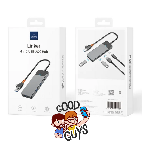 Адаптер WIWU[A431C] Linker 4in1, USB-C+UCB to USB-C+3xUSB3.0 Gray 4343-0 фото