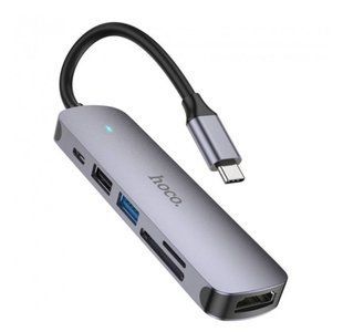 Хаб USB HOCO HB28 6 in1 Type-C HDTV+USB3.0+USB2.0+SD+TF+PD Gray 2829-0 фото