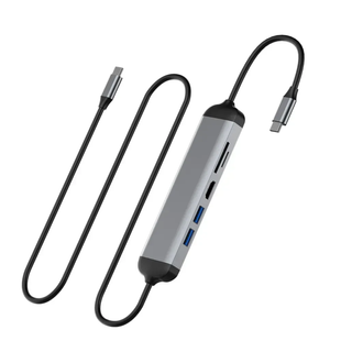 Адаптер WIWU[A521H] Alpha 5in1 USB-C to 2xUSB3.0+1xHDMI+1xSD+1xMicro SD Gray 4344-0 фото
