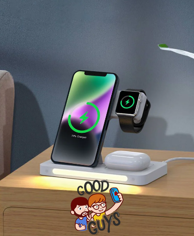 Безпровідна зарядка DEVIA 3в1 Bracket Wireless Charger Gray 604-0 фото