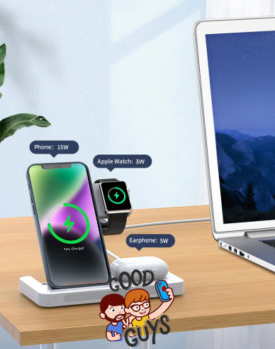 Безпровідна зарядка DEVIA 3в1 Bracket Wireless Charger Gray 604-0 фото