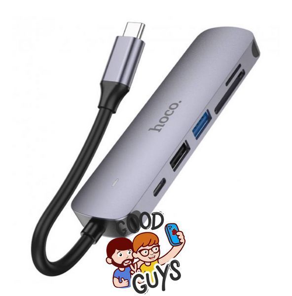 Хаб USB HOCO HB28 6 in1 Type-C HDTV+USB3.0+USB2.0+SD+TF+PD Gray 2829-0 фото