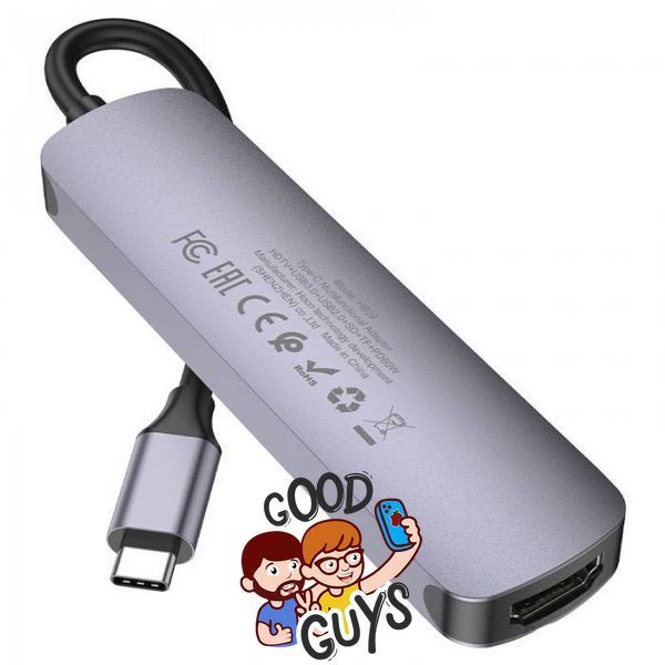 Хаб USB HOCO HB28 6 in1 Type-C HDTV+USB3.0+USB2.0+SD+TF+PD Gray 2829-0 фото