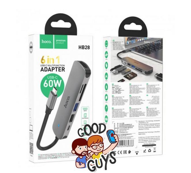 Хаб USB HOCO HB28 6 in1 Type-C HDTV+USB3.0+USB2.0+SD+TF+PD Gray 2829-0 фото
