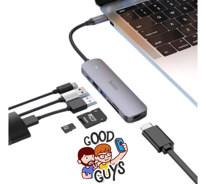 Хаб USB HOCO HB28 6 in1 Type-C HDTV+USB3.0+USB2.0+SD+TF+PD Gray 2829-0 фото
