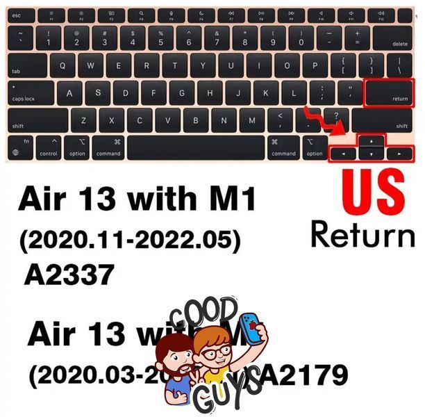 Чорна накладка на клавіатуру з літерами для MacBook Air 13" (2020) М1 Return малий 2352-0 фото